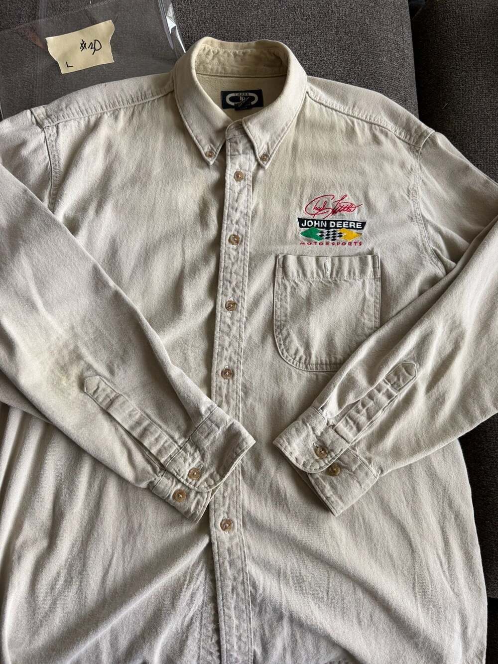 Vintage John Deere Motorsports Embroidered Long Sleeve Button Down Shirt